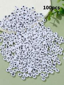 200/500/600pcs 4x7mm Round Acrylic Number Beads Set, 0-9 Numbers, # Sign, Heart Pattern, DIY Jewelry Making Bracelets Necklaces - Multicolor - View 14