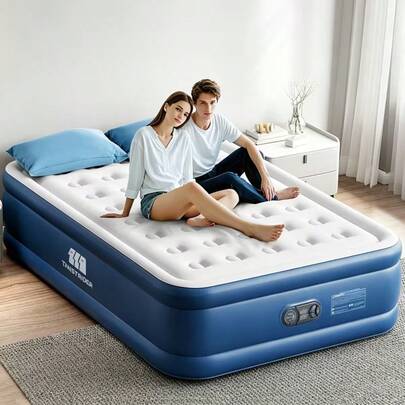 TANSTRIDER All-In-One Inflatable Air Mattress With Built-In Pump, Plush Velvety Top Non-Slip Bottom For Stability On Smooth Floors And Carpets, Available In Two Sizes