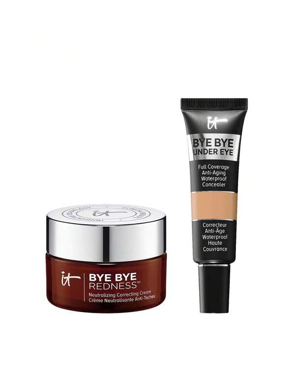 IT Cosmetics [Bundle] Bye Bye Redness Neutralizing Correcting Cream Light Beige 11 Ml + Bye Bye Under Eye Full Coverage Waterproof Concealer 25 Medium Natural 12 Ml