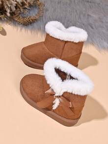 Kids Fashion New Snow Boots With Bow Decor - Brown - View 4