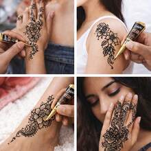 3pcs/Set Henna Cones, Brown, Black, Red, For DIY Temporary Tattoos, For Temporary Body Art Tattoos - Black - View 4