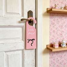 1pc 2D Flat Pink Bow Acrylic Hanging Sign, Printed With "Please Knock" Text, Durable, Suitable For Indoor/Outdoor Use, Ideal For Girls' Room, College Dorm And Apartment Door Decor, Perfect Welcome Sign - Multicolor - View 1