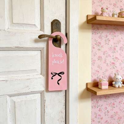 1pc 2D Flat Pink Bow Acrylic Hanging Sign, Printed With "Please Knock" Text, Durable, Suitable For Indoor/Outdoor Use, Ideal For Girls' Room, College Dorm And Apartment Door Decor, Perfect Welcome Sign