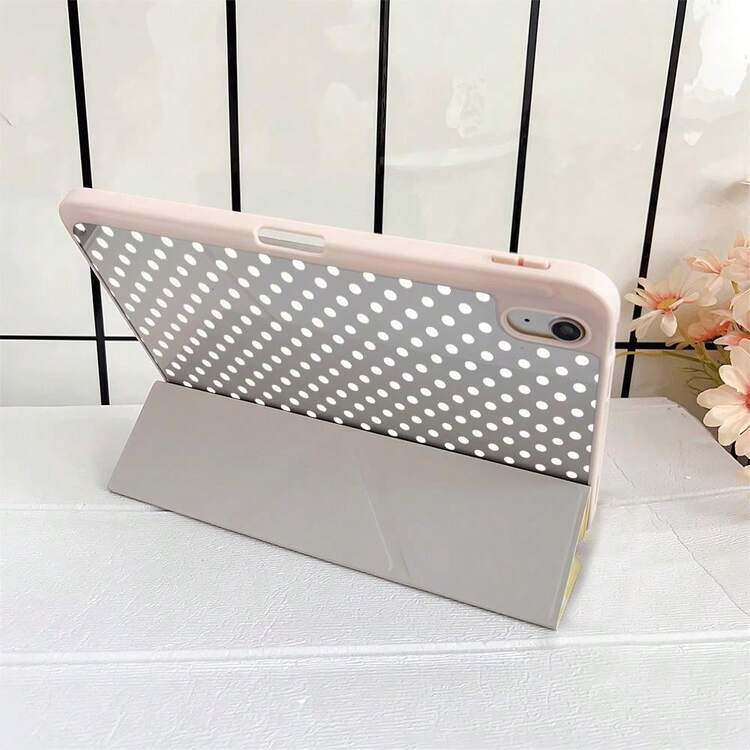 Light Yellow White Polka Dot Gold Scroll Floral Protective Flip Cover Tablet Case With Pen Slot, Compatible With IPad 10th Gen 10.9 Inch 2022 Smart Case/Air 13(M3 2025)/Air 11(M3 2025)/11(A16 2025)/Compatible With Samsung Galaxy S9/S7/S10+/Compatible With Samsung Galaxy Tab S6 Lite 10.4 Inch/Compatible With Huawei Matepad - Multicolor - View 6
