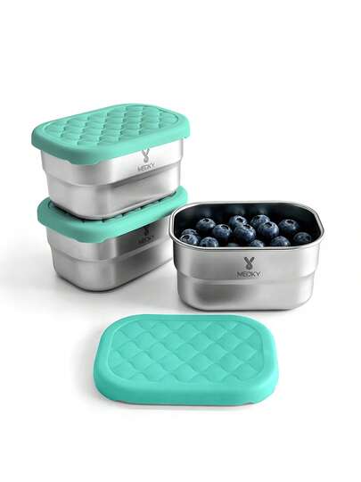 Meoky 3pcs 8oz Stainless Steel Snack Storage Containers With Silicone Lids, Leak-Proof Small Food Storage Boxes, Reusable Metal Lunch Boxes, Suitable For Snacks, Meal Prep, Travel, Picnic