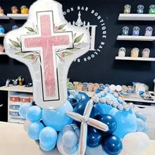 5Pcs Baptism Party Balloon Set, Cross & Star Foil Balloons. Ideal For Baptism, Communion, Confirmation And Birthday Decorations. - View 6