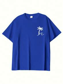 T Summer Men's Slim Fit T-Shirts, With Vibrant 'Sun Sand' Tropical Palm Tree Print For Vacation Beach Travel - Blue - View 7