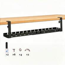 No Drill Metal Under Desk Cable Tray, Adjustable Length Heavy Duty Wire Management Organizer With Power Strip Holder, Hidden Cable Channel Cord Clamp, Cable Hider For Standing Desk Office Home Bedroom, Black & White - Black - View 8