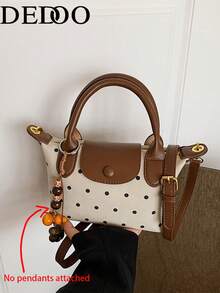 Dedoo 女款迷你托特包 波點印花 PU 斜挎包 翻蓋按扣開合 可調節肩帶 英式復古休閒日常單肩包 適合四季 無配件 - 米色 - 查看 13