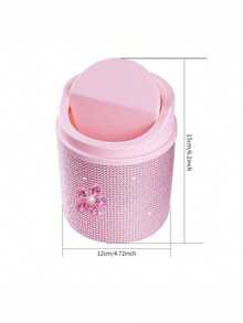 1pc Mini Desktop Storage/Car Trash Can With Lid, Makeup Brush Holder; Exquisite Home Decor; Stationery Storage; Decorated With Diamond Flower; Luxury Diamond Desktop Storage; Cylindrical Trash Can, Suitable For Home, Office, Kitchen, Bedroom, Dressing Table. Home Decor, Dressing Table And Other Daily Necessities, Back To School Season Must-Have. Camping Must-Have - Multicolor - View 10