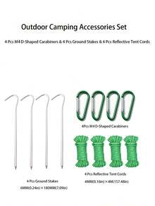 6PCS Set.12PCS Set Camping Tent Accessories Kit, Includes Tent Stakes, Wind Ropes And D-Shaped Buckles, Suitable For Outdoor Camping - Multicolor - View 13