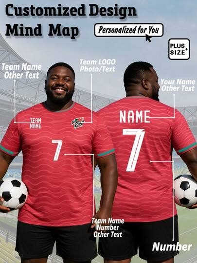 1pc Personalized 2627 Season Portugal Red Style Plus Size Men's Football Jersey - Custom Name, Number, Team Name And Team Logo Short Sleeve T-Shirt. Gift For Him.