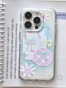 1pc,Gradient Light Blue Fine Glitter Transparent Base Plaid Note Paper Pastel Pink Blue Bow Star Burst Sticker Print Clear Soft TPU Phone Case Compatible With Iphone 17 Pro Max 16 15 14 13 12 11 Pro Plus 16E, Full Raised Split Lens Protection Cover Waterproof Shockproof Drop Scratch Resistant Case - Baby Blue - View 5
