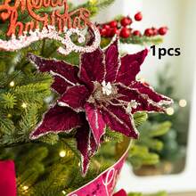 1/2/4pcs Christmas Flowers Artificial, 11 Inch Poinsettia Flowers With Glitter For Tree Decorations, Wreaths, Festive Home And Party Decor - Burgundy - View 9