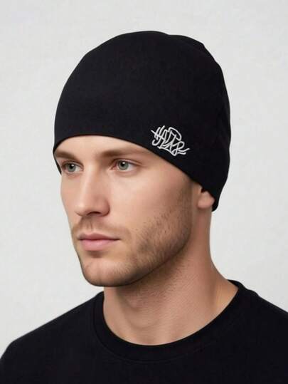 Mũ len dệt nylon thêu màu trơn phong cách thường ngày, chống gió giữ ấm cho thể thao ngoài trời, phong cách đường phố hip-hop thu đông, mềm mại thoải mái, lựa chọn quà tặng phổ biến