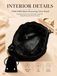 Tom Ford حقيبة سحب برباط من المخمل باللون الأسود من TF، مقاس 9*14 سم، مصنوعة من قماش مخملي ناعم، تصميم بإغلاق برباط، مناسبة لتخزين مستحضرات التجميل الصغيرة، مثالية للاستخدام الشخصي أو كهدية - الأسود - مشاهدة 8