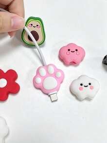 1pc Cute 3D Cartoon Cable Protector, Soft Silicone Anti-Break Charging Cord Cover, Designs Of Lovely Animals, Clouds, Avocados And Flowers, USB Cable Protector Tips, Compatible With IPhone Charging Cables, Small Gift Mobile Phone Accessories - Multicolor - View 2
