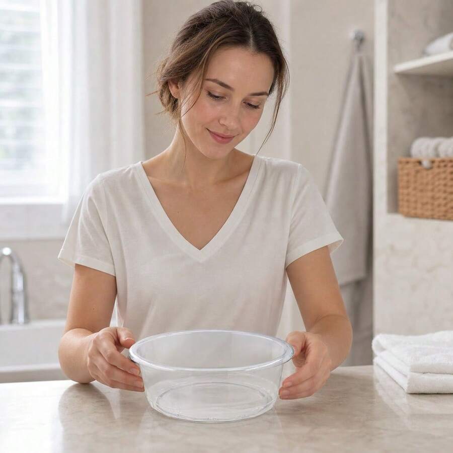 31.2cm Clear Plastic Round Washbasin, Portable Facial Basin Bowl For Home & Travel - Clear - View 1