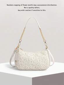 Gentle, Sweet And Fashionable Solid Color Shoulder Bag, Chain Shoulder Strap Splicing Design, Elegant And Exquisite Atmosphere Crossbody Bag. - White - View 3