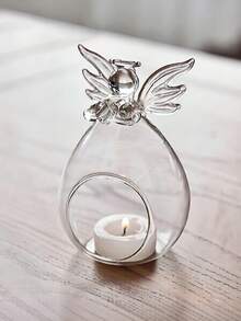 1pc Modern Transparent Glass Angel Candle Holder With Wing Design, Round Decorative Vase, No Battery Required, Home Centerpiece Decor, Ambient Lighting, Angel Shaped, Exquisite Holiday Gift - Multicolor - View 4