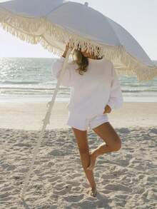 Women's Lazy Style Sweatshirt Shorts Set Oversize Design Sweet Style Versatile For Daily Casual Looks - White - View 4