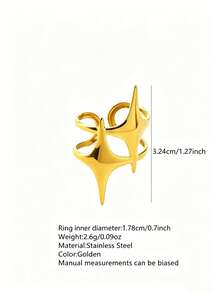1pc Fashionable Stainless Steel Ring For Women With Enamel Craft Geometric Design, Suitable For Daily Wear - Yellow Gold - View 12