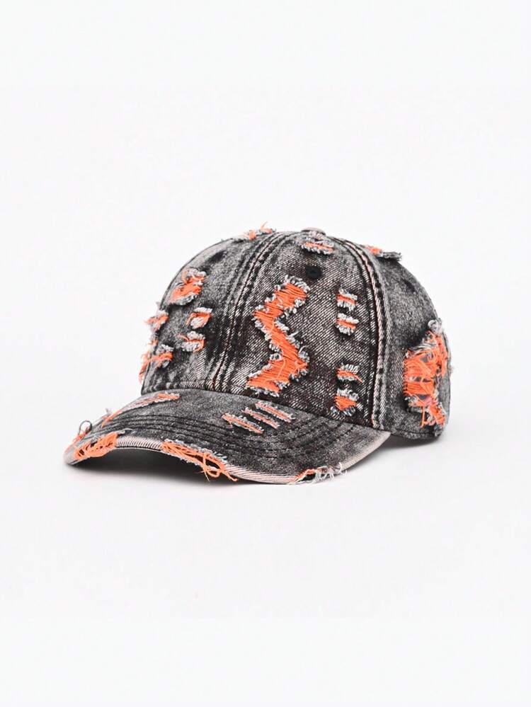 1pc Washed Distressed Ripped Denim Baseball Cap, Unisex Couple Matching Hat, Outdoor Versatile All-Season Soft Crown Curved Brim Cap - Multicolor - View 16