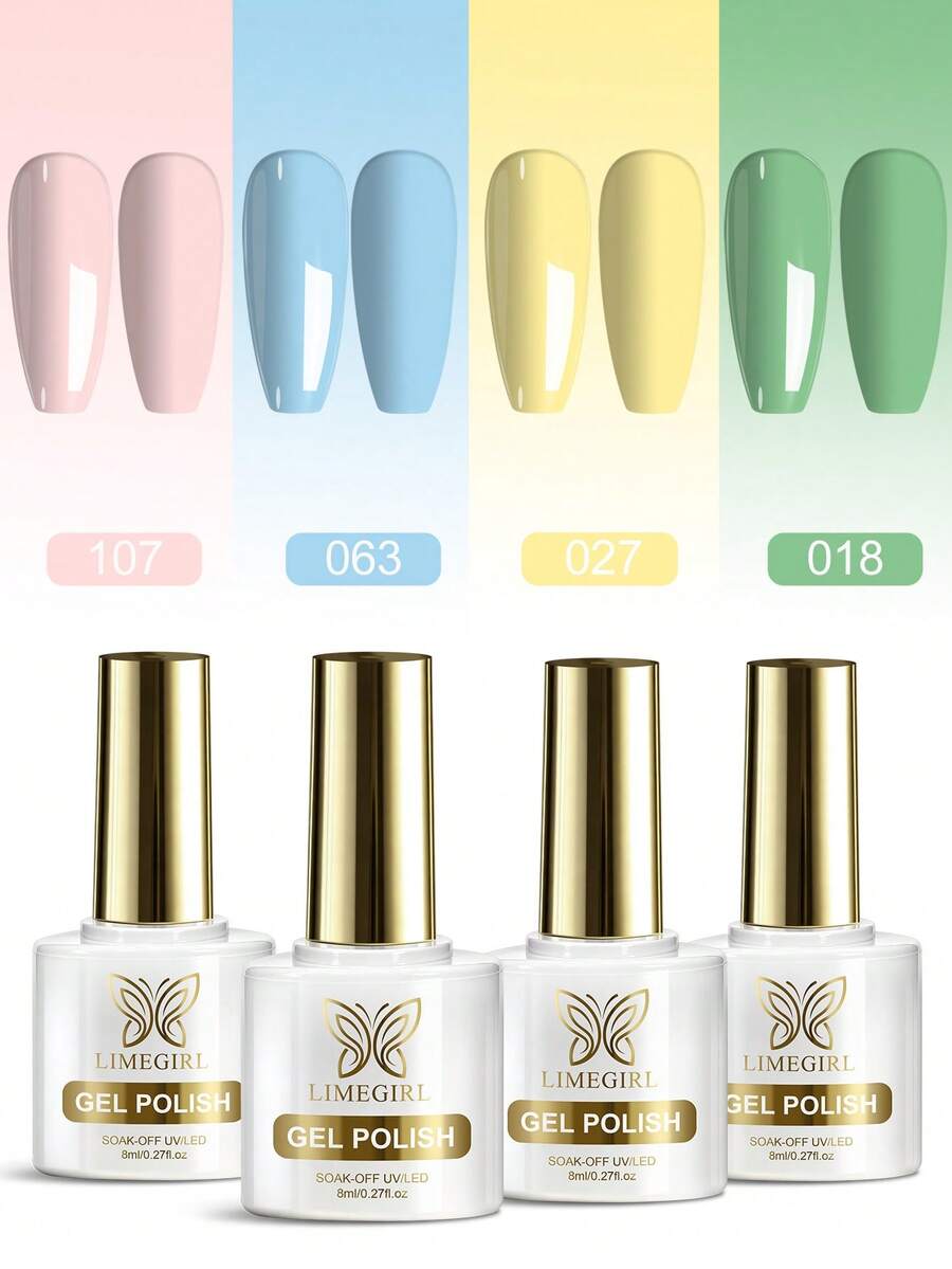 LIMEGIRL Set Kutek Gel 4 Warna, Cocok untuk Manikur Salon dan Manikur DIY di Rumah, Tahan Lama, Mudah Diaplikasikan dan Halus, Kilau Mengkilap Tinggi - MultiWarna - View 1
