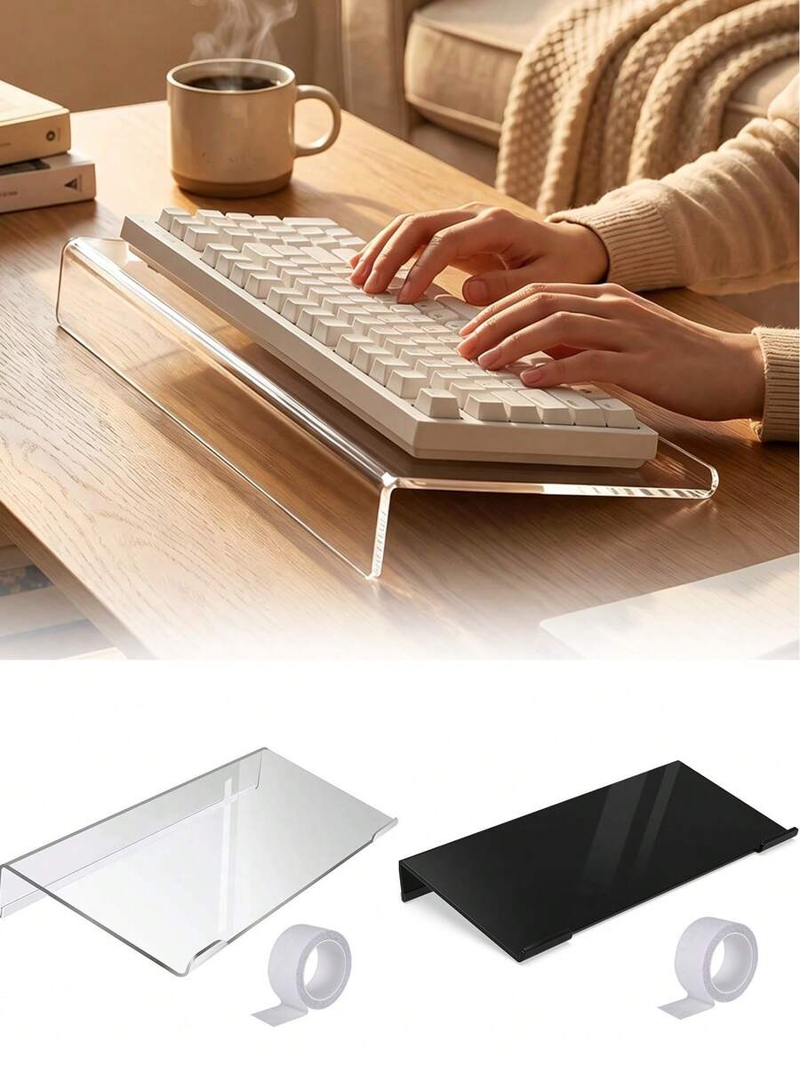 Acrylic Keyboard Stand With 15° Tilted Wrist Rest Design, Transparent Minimalist Keyboard Desktop Extension Stand, Stable Desktop Heightening Stand, Suitable For Typists, Employees, Home Office Typing Work, Adjustable Height Stand, Back To School