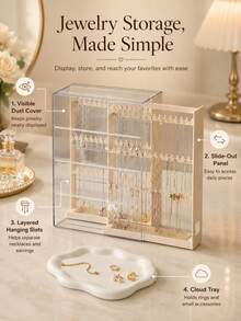 1/2pcs Jewelry Storage Rack Necklace Holder, Pull-Out Necklace And Earring Rack With Cloud Tray, Earring Display Stand, Jewelry Storage Box, Pull-Out Jewelry Organizer With Lid For Rings, Watches And Small Accessories - Multicolor - View 1