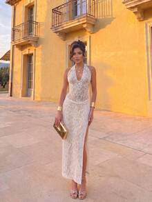 Elegantes lässiges charmantes romantisches Date Party Spitzenstoff Zweiteiler Set Damenbekleidung, elegantes Damen Set, Partykleider, Sommerurlaub Outfits, Urlaubsoutfits für Frauen - Weiss - Übersicht 6