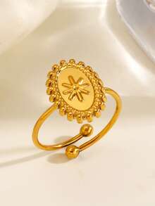 1pc Stainless Steel 18K Gold Plated Minimalist Sun Ring, Suitable For Women's Daily And Party Wear - Gold - View 2