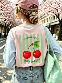 Tween Girl 1pc Printed Long Sleeve T-Shirt, Suitable For Tween Girls' Autumn/Winter Top, Young Student Children's Clothing, Suitable For Outerwear And Layering - Baby Blue - View 2