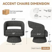 Nalupatio Swivel Accent Chair, Modern Comfy Barrel Chairs, Oversized Upholstered Round Arm Chair For Living Room, Bedroom, Reading Room,1 PCS,Black-Chenille - 黑色 - 查看 2