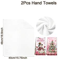 2件組粉色聖誕廚房抹布，40*48cm雪人與聖誕樹圖案，柔軟聚酯纖維手巾，冬季節日居家裝飾，聖誕廚房配件，餐桌裝飾，浴室喬遷禮物 - 粉紅格雪人 - 查看 4