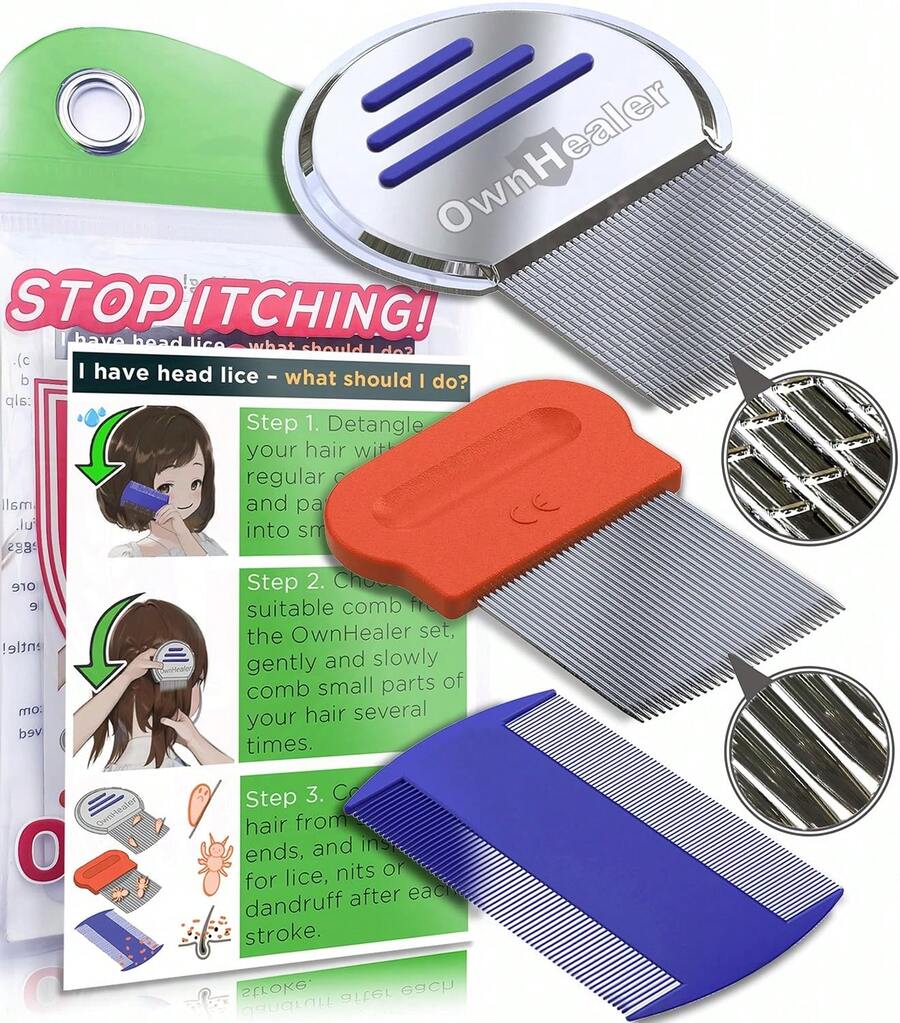 OWNHEALER Professional Lice Comb Kit - For Lice, Nits, And Dandruff Removal Quick Results For Head Lice Treatment - Suitable For All Hair Types Peine - Flavor NameA - View 1