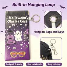 Halloween Ghost Pumpkin Soft Glasses Case For Women, Portable Glasses Pouch Built-In Lens Cleaning Cloth Anti-Scratch Eyewear Care Bag With Keyring - Multicolor - View 8