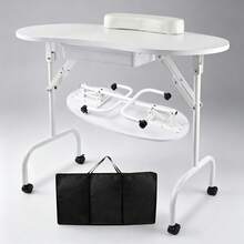 Folding Manicure Table With Wheels And Bag  White Tabletop, Metal MDF, Portable Carrying Bag, Easy Assembly For Mobile Beauticians - White - View 1