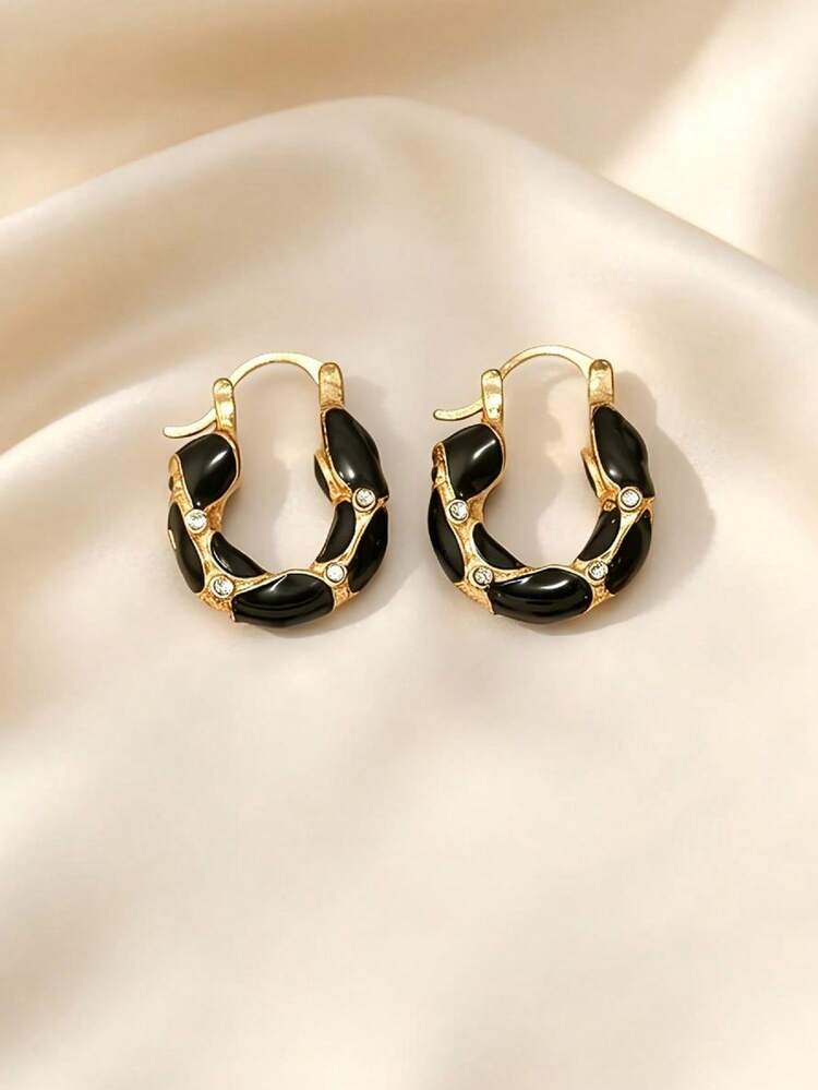 1 Pair Asymmetrical Wavy Rhinestone U-Shaped Earrings, Niche High-End Style Women's Jewelry Gift - Multicolor - View 3