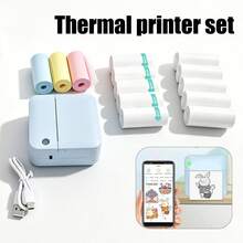 Mini Inkless Thermal Printer, Portable Pocket Sticker And Receipt Printer With 13 Thermal Paper Rolls (8 Thermal Paper And 5 Stick Paper), Smart Phone Printer For Photos, Notes, Diaries, Labels, Home And Office - Multicolor - View 2