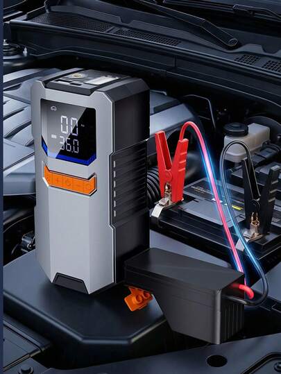 150PSI 車用緊急啟動電源，12V 車用電池緊急啟動電源，便攜式充氣機，適用於汽車、摩托車、自行車和籃球。充氣泵：7.4V，1,800 MAH；緊急啟動電源：14.8V，1,500 MAH