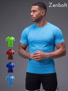 Zenbolt Men's Solid Crew Neck Compression Workout T-Shirt Short Sleeve Compression Activewear Shirt,Compressionl Athletic Top For Daily And Gym Train - Light Blue - View 1