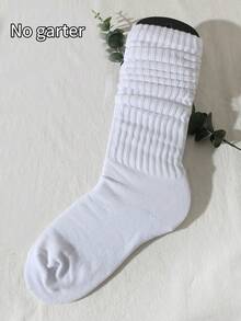 1 Pair Korean Style Spring/Summer Women's All-Match Socks, Suitable For College/Lolita Outfits, Simple For All Seasons, Solid Color Knee-High Socks (Without Sock Board), Autumn Socks - White - View 1