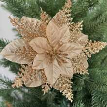 6/12/18/24pcs Artificial Christmas Flowers, Shiny Christmas Flowers, Suitable For Home, Wedding, Party, Christmas Tree Wreath DIY Holiday Decoration - Champagne Christmas Flower Head - View 14