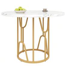 Round Dining Table (80 X 80 X 76 Cm), Lightweight And Luxurious Round Table For 4-6 People, Suitable For Dining Room And Living Room, MDF Tabletop In Marble Look, Gold Legs - 金色 - 查看 1