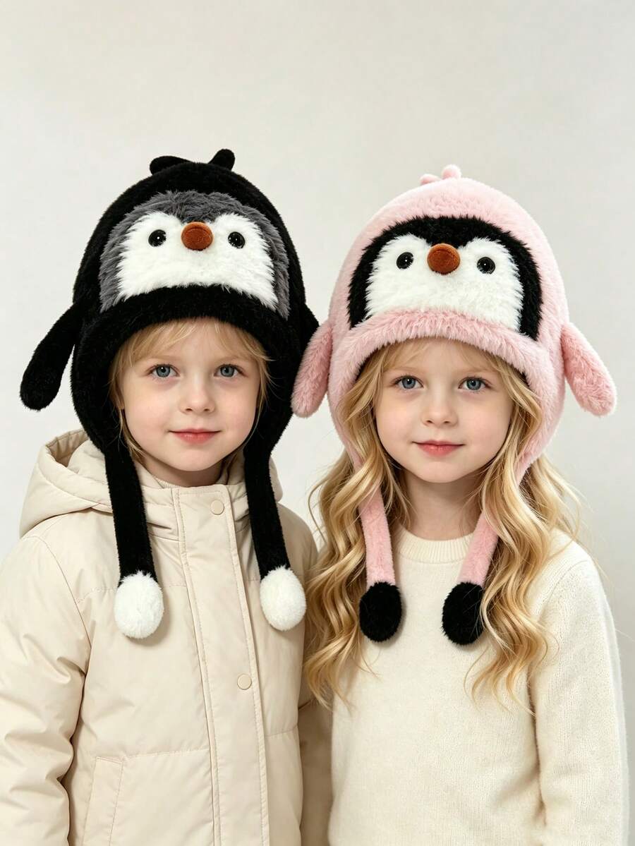 [Click To Sound] Penguin Hat Casual Round Top Style Winter Spring Ear Protection Essential Suitable For Parents And Children - Multicolor - View 1