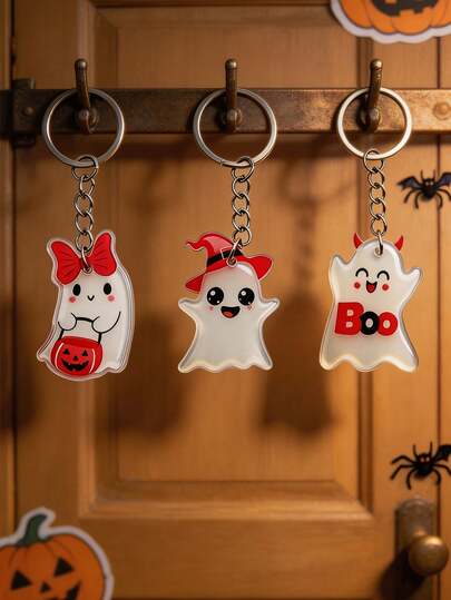 3pcs/Set Cute Pink Ghost Halloween Keychain Pendant New Cute Ghost Bag Keychain Women Friend's Boo Basket Gift Best Friend Halloween Gift Set Women Creative Christmas Keychain Gift Set Christmas Gift