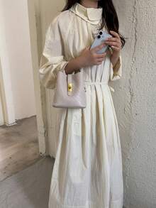 Woven PU Bucket Bag, Handheld & Shoulder Carry, Cream White Delicate Embossed Woven Small Bucket Bag, All-Season Bestseller, Suitable For Office Commute, Shopping, Gentle Date, Short Trip, Afternoon Tea, Store Visit, Targeted At 18-40 White-Collar, Moms, Students, Teachers, Fresh Girls, Metal Rotating Lock, Detachable & Adjustable Wide Crossbody Strap, Simple & Gentle Style Gift Everyday Bag - White - View 4
