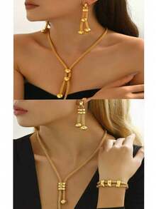 2 Sets Fashionable Retro Minimalist Personalized European & American Women's Evening Party Outfit (Accessory Position Random) - H - View 2