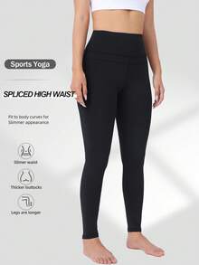 Spring Summer Autumn High Waist Women's Tight Leggings, Running Workout Cycling Long Pants Black Sports Fall - Black - View 2